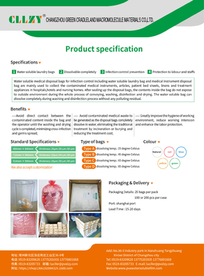 Infection Control PVA Water Soluble Washing Bags Avoid Contaminated
